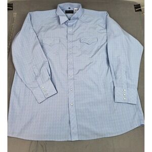 White Horse Western Pearl Snap Shirt Mens XXL Blue Check Lightweight Rockabilly‎